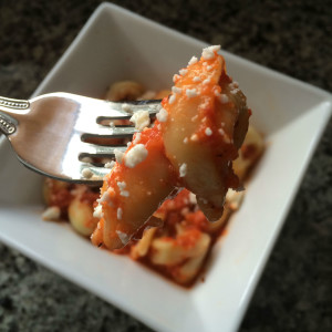 Tortellini with Red Pepper Sauce -bite