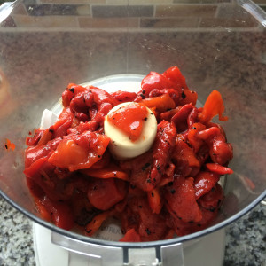 Tortellini with Red Pepper Sauce -peppers in blender